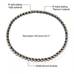 Men's Gold Black Titanium Magnetic Therapy Necklace