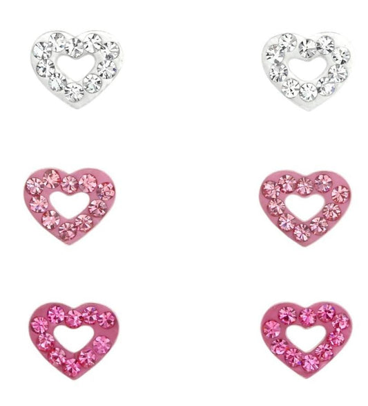Silver Heart Ear Studs Set for Kids
