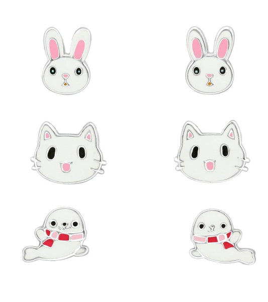 Silver Animal Earrings Set for girls