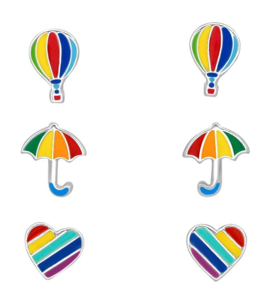 Silver Rainbow Ear Studs Set