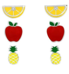 Silver Fruit Earrings Set for Kids