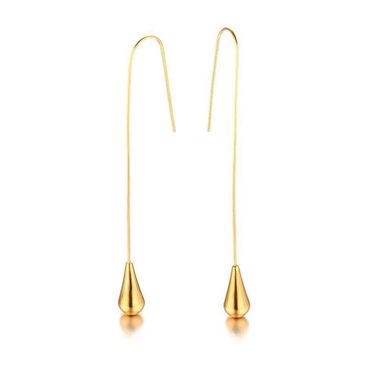 Steel Gold Long Drop Earrings