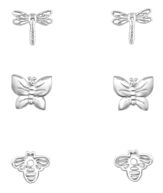 Silver Insect Earrings Set for Kids