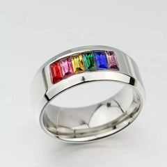 Rainbow CZ Pride Stainless Steel Ring