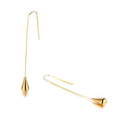 Steel Gold Long Drop Earrings