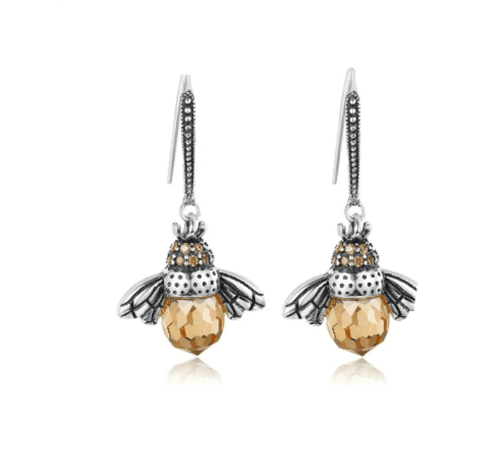Silver Bee Drop Earrings