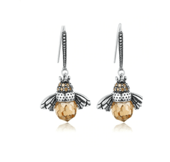 Silver Bee Drop Earrings