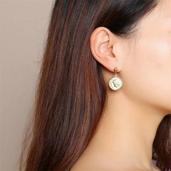 Stainless Steel Gold Coin Queen Earrings