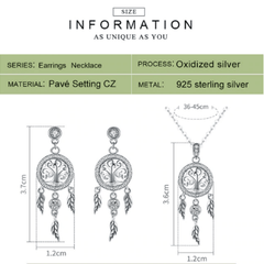 Silver Dream Catcher Pendant Necklace Jewelry Set