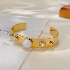 Steel White Jade Stone Bangle