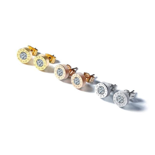 Stainless Steel Round Cz Solitaire Stud Earrings