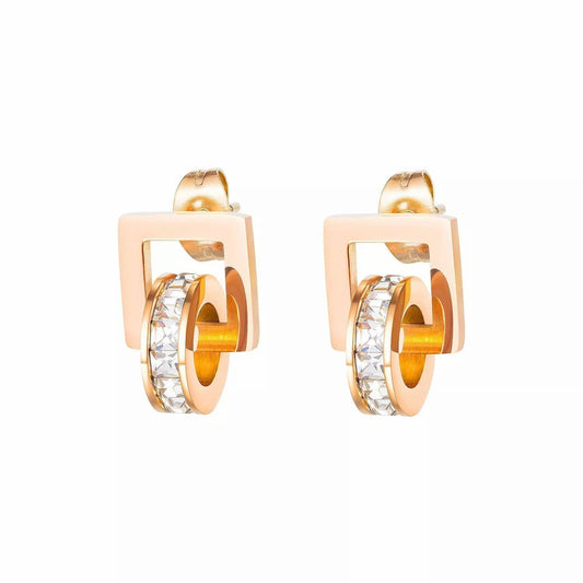 Stainless Steel Rose Gold Zircon Earrings