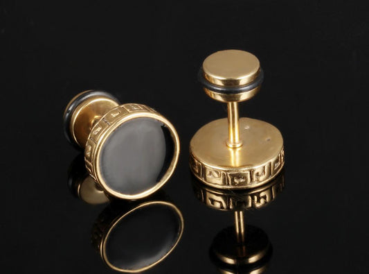 Mens Steel Gold Earrings