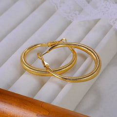 Steel Big Threaded Hoop Earrings