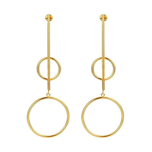 Stainless Steel Gold Double Hoop Drop Earrings