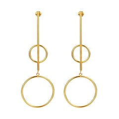 Stainless Steel Gold Double Hoop Drop Earrings