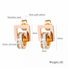 Stainless Steel Rose Gold Zircon Earrings