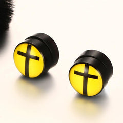 Stainless Steel Round Cross Earrings
