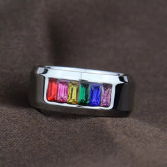 Rainbow CZ Pride Stainless Steel Ring