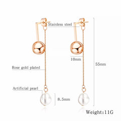 Rose Gold Dangle Wire Pearl Earrings