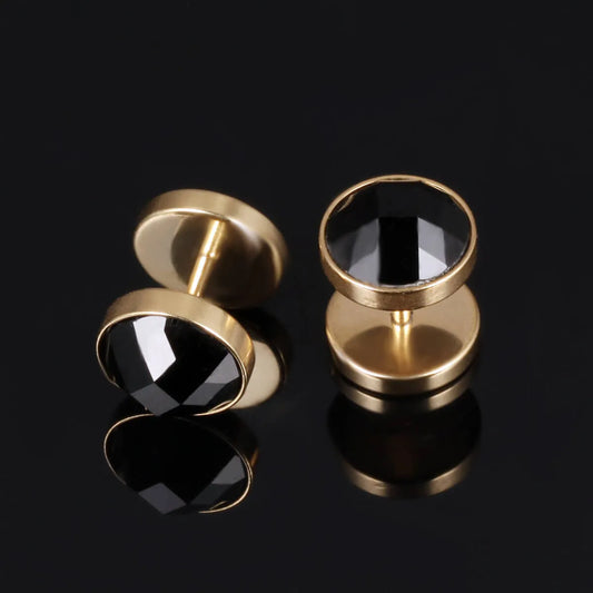 Mens Dumbbell Gold Earrings