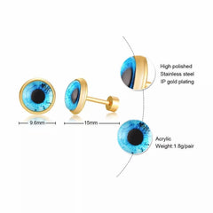 Steel Gold Womens Eyes Stud Earrings