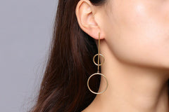 Stainless Steel Gold Double Hoop Drop Earrings