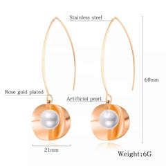Stainless Steel Rose Gold White Pearl Earrings