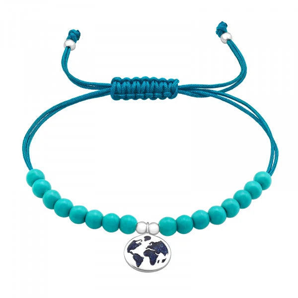 Silver World Map Adjustable Bracelet