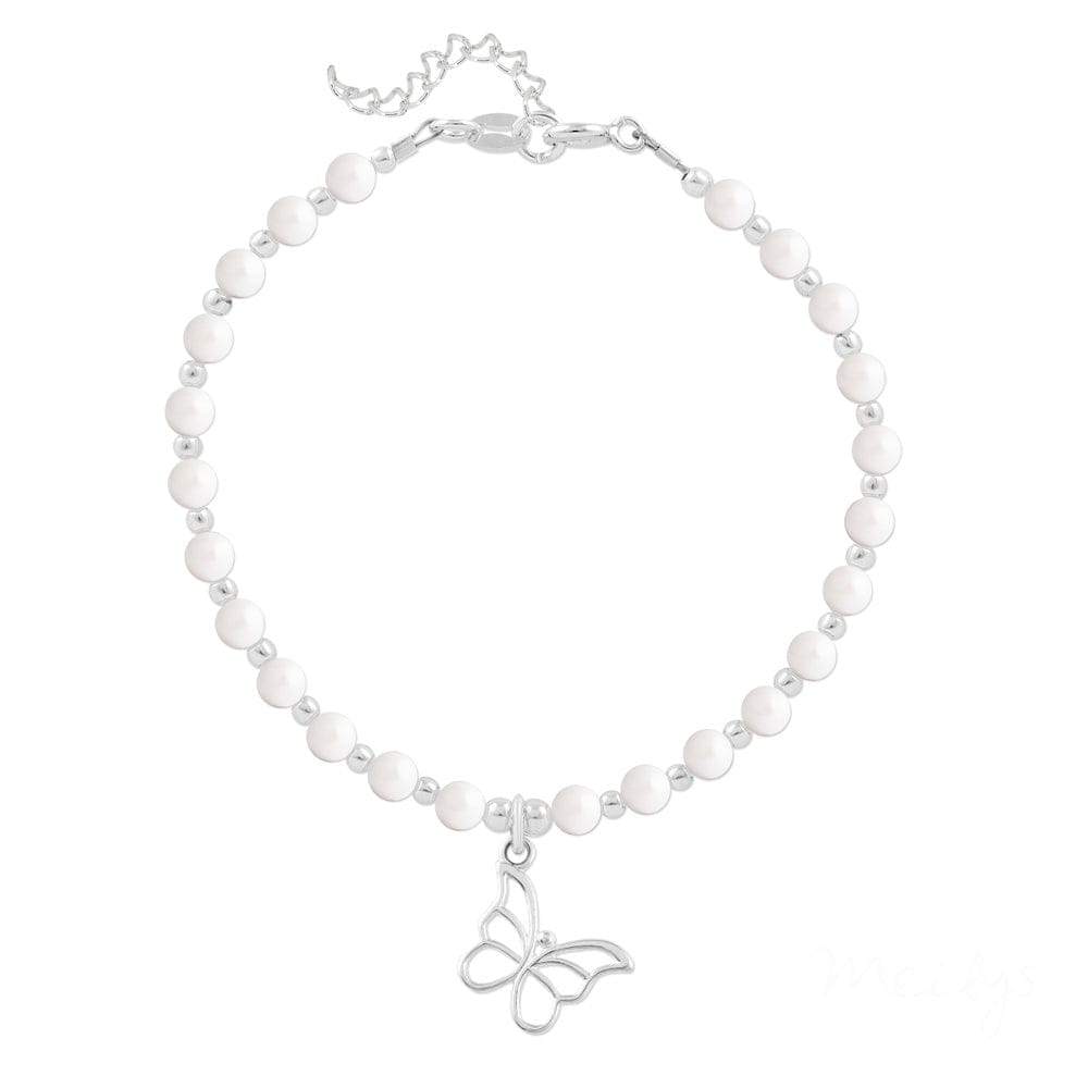 Silver Ivory Pearl Butterfly Bracelet
