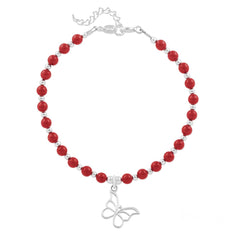 Silver Red Pearl Butterfly Bracelet
