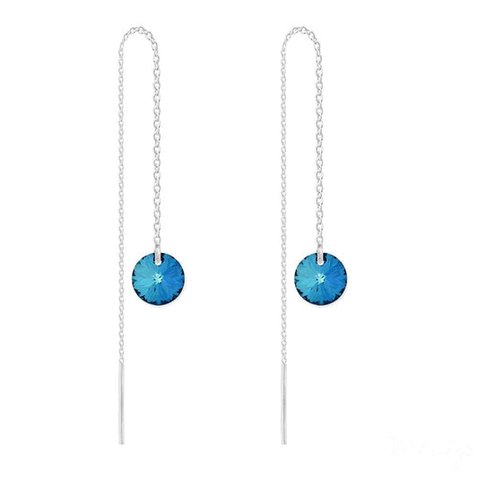 Silver Chain Earrings with Bermuda Blue Swarovski Crystal
