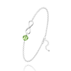 Silver Peridot  Infinity  Bracelet