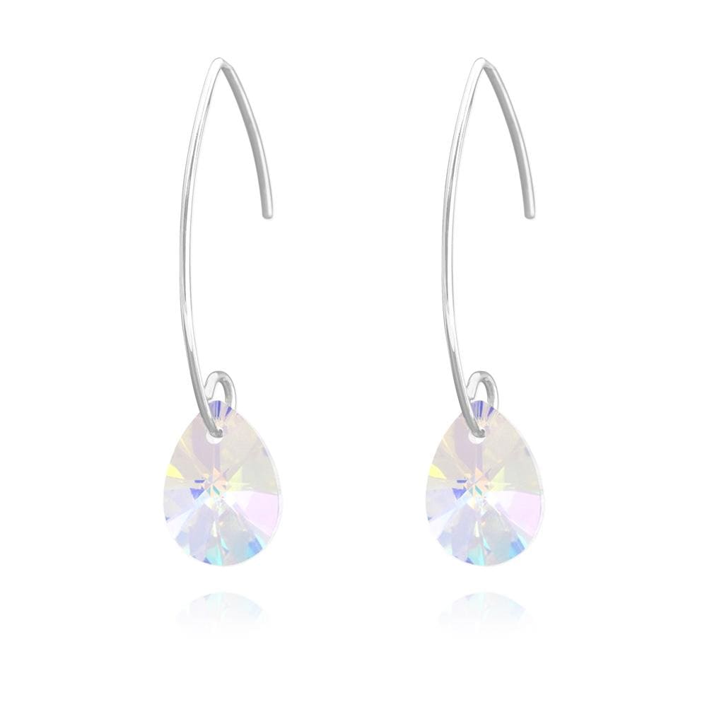 Silver White AB Long Drop Swarovski Crystal Earrings