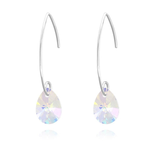 Silver White AB Long Drop Swarovski Crystal Earrings