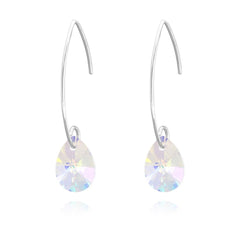 Silver White AB Long Drop Swarovski Crystal Earrings