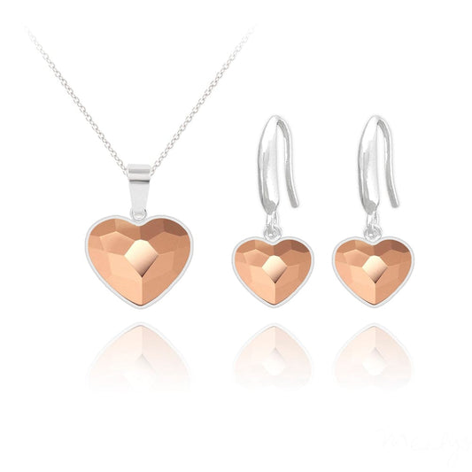 Rose Gold Heart Earrings & Necklace Fine Jewellery Set