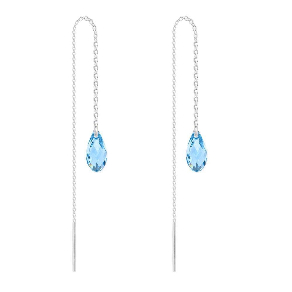Silver Chain Earrings with Swarovski Crystal Aquamarine
