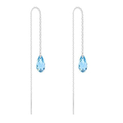 Silver Chain Earrings with Swarovski Crystal Aquamarine