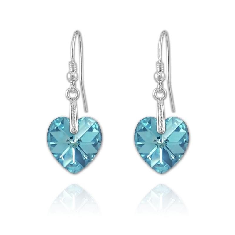 Silver Aquamarine Heart Earrings