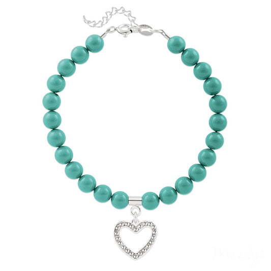 Silver Jade Green Pearl Heart   Bracelet