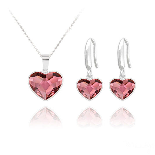 Pink Heart Earrings & Necklace Fine Jewellery Set