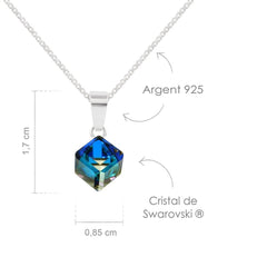Crystal  Bermuda Blue Silver Cube Necklace