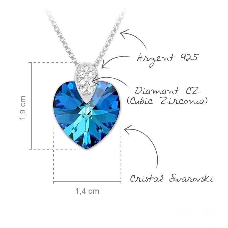 Silver Bermuda Blue Swarovski Crystal Heart Necklace