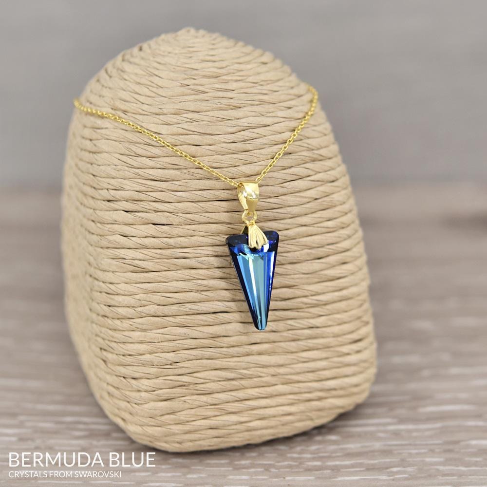 24K Silver Gold Blue Pendant Necklace Swarovski Crystal