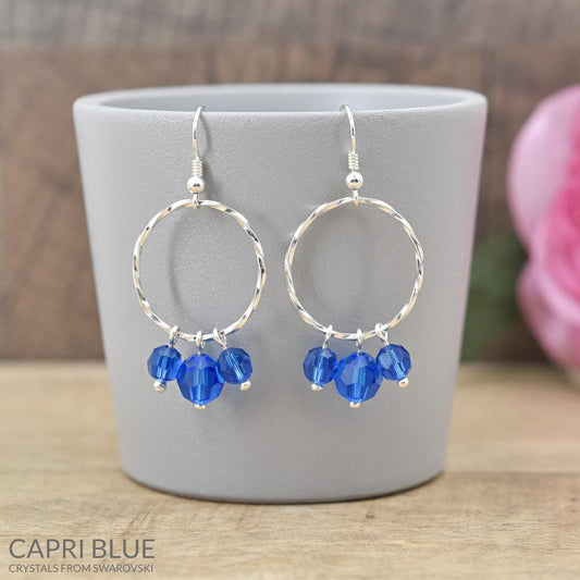 Silver Blue  Earrings with Swarovski Crystal