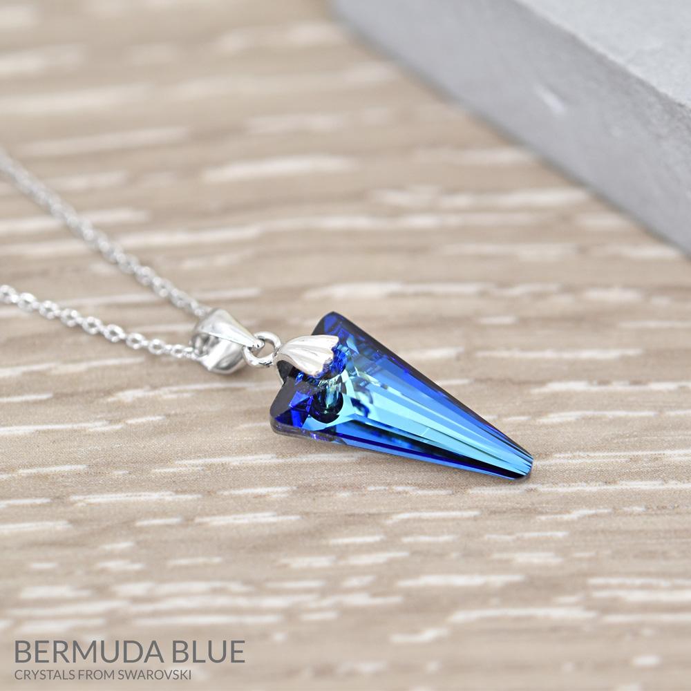 Silver Pendant Necklace Swarovski Crystal Bermuda Blue