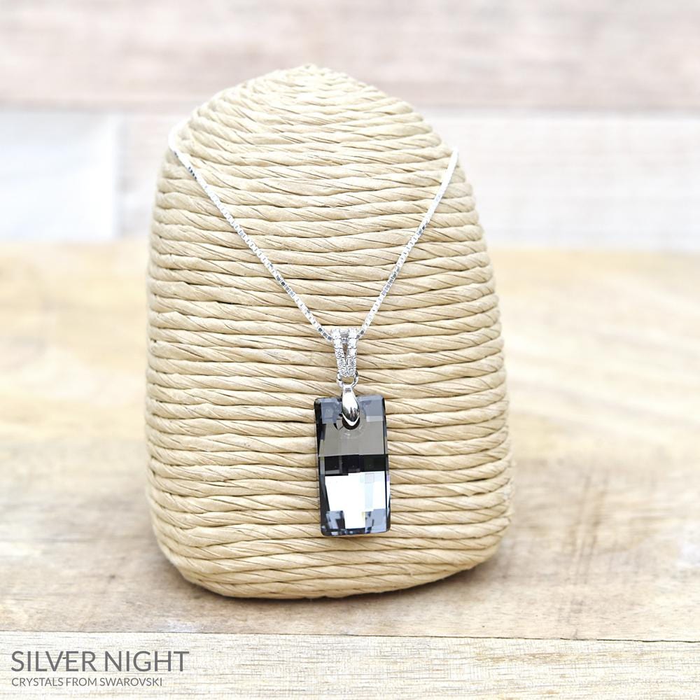 Silver Rectangular Necklace With Swarovski Crystal