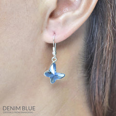 Sterling Silver Denim Blue Butterfly Crystal Earrings