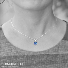 Silver Crystal  Bermuda Blue Cube Necklace